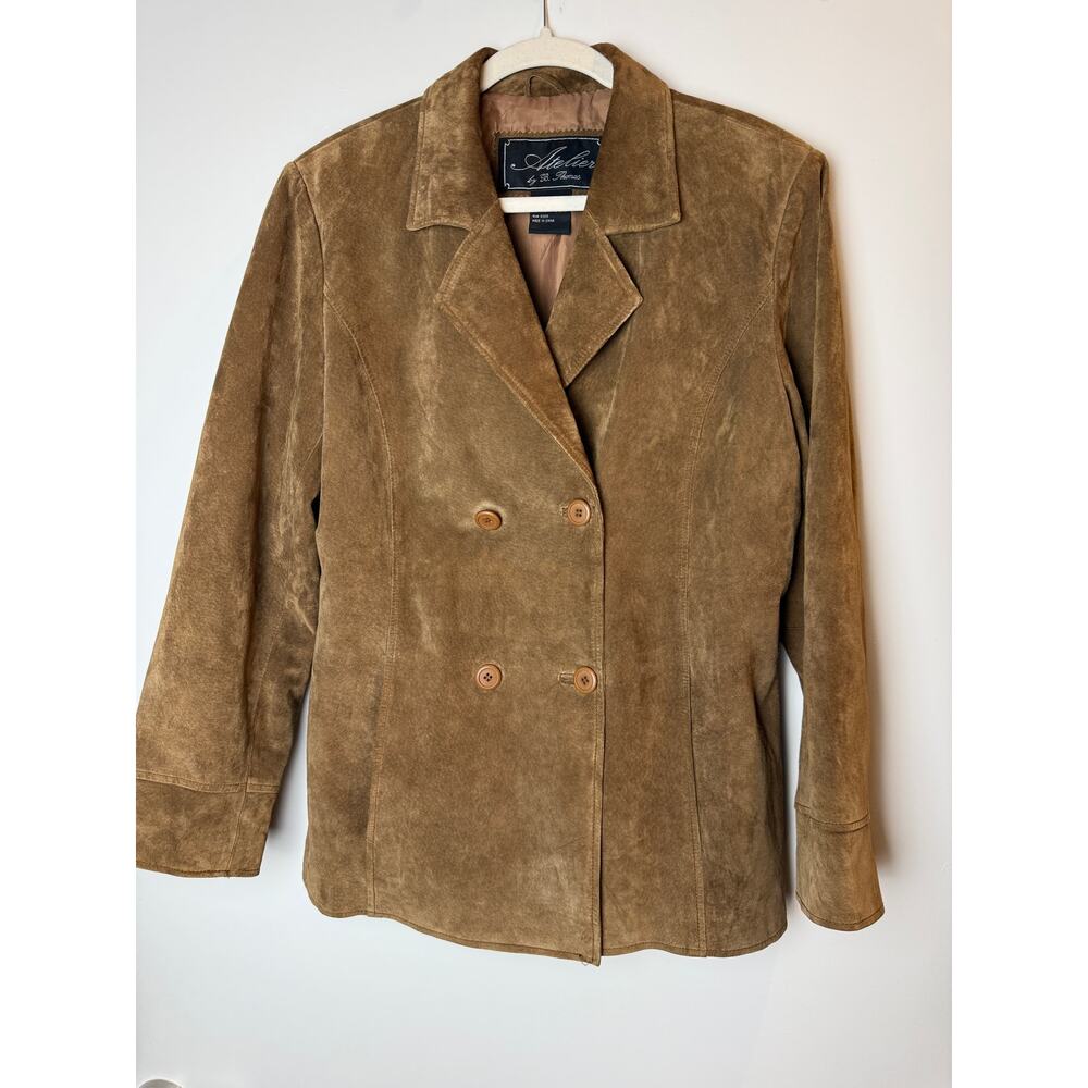 Atelier by B Thomas Womens Light Brown Suede Leather Blazer Jacket L